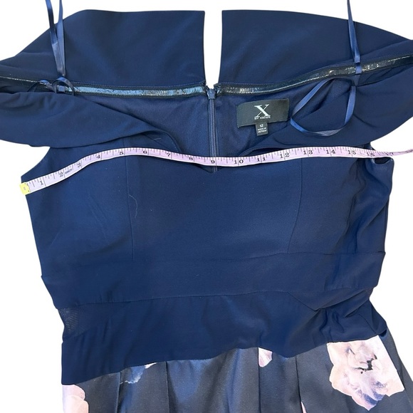 Xscape blue floral off shoulder full length formal gown size 12 wedding gala - Picture 10 of 13